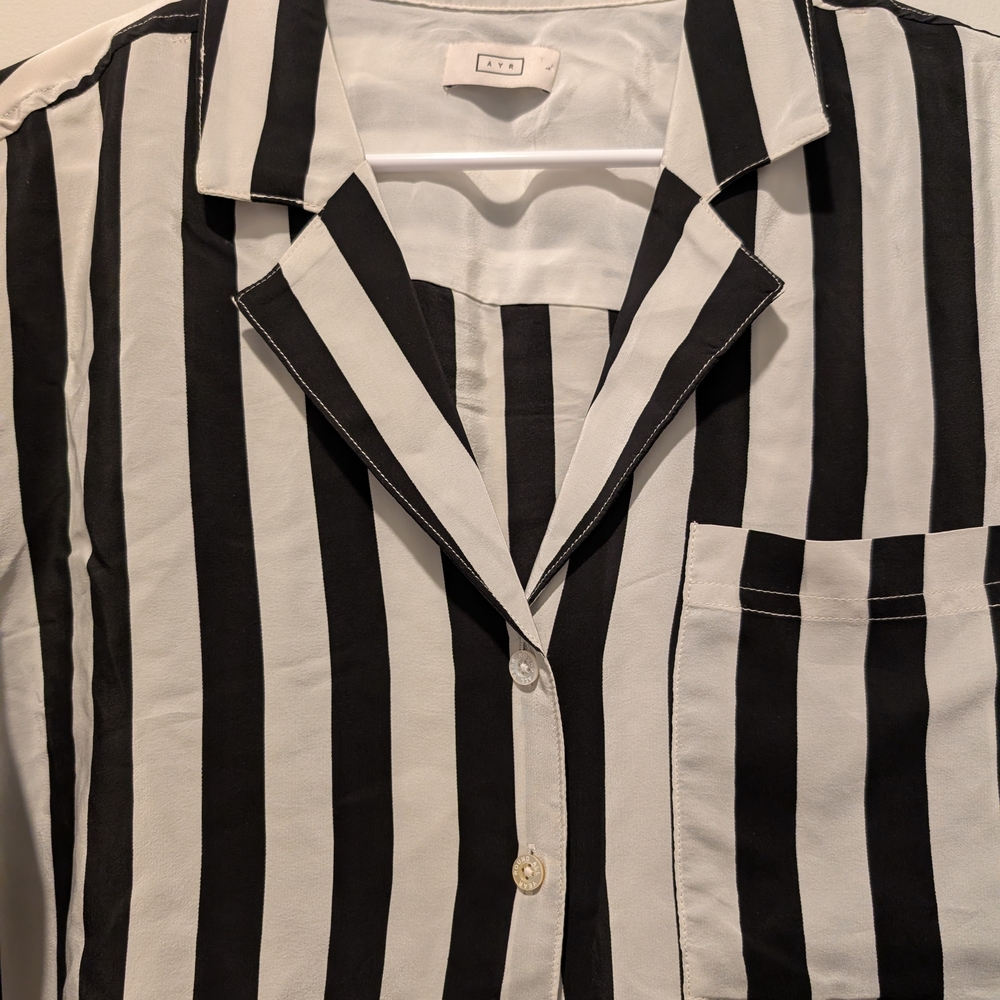 AYR Black and White Vertical Stripe Button-Up Top - Picture 3 of 5